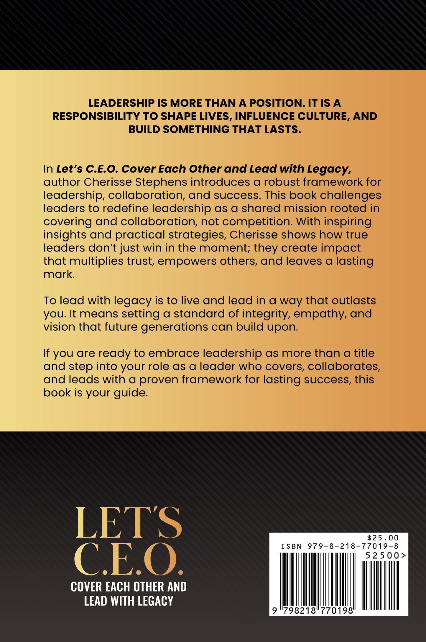 Pre-Order Book- Let’s C.E.O. Cover Each Other and Lead With Legacy by Cherisse Stephens