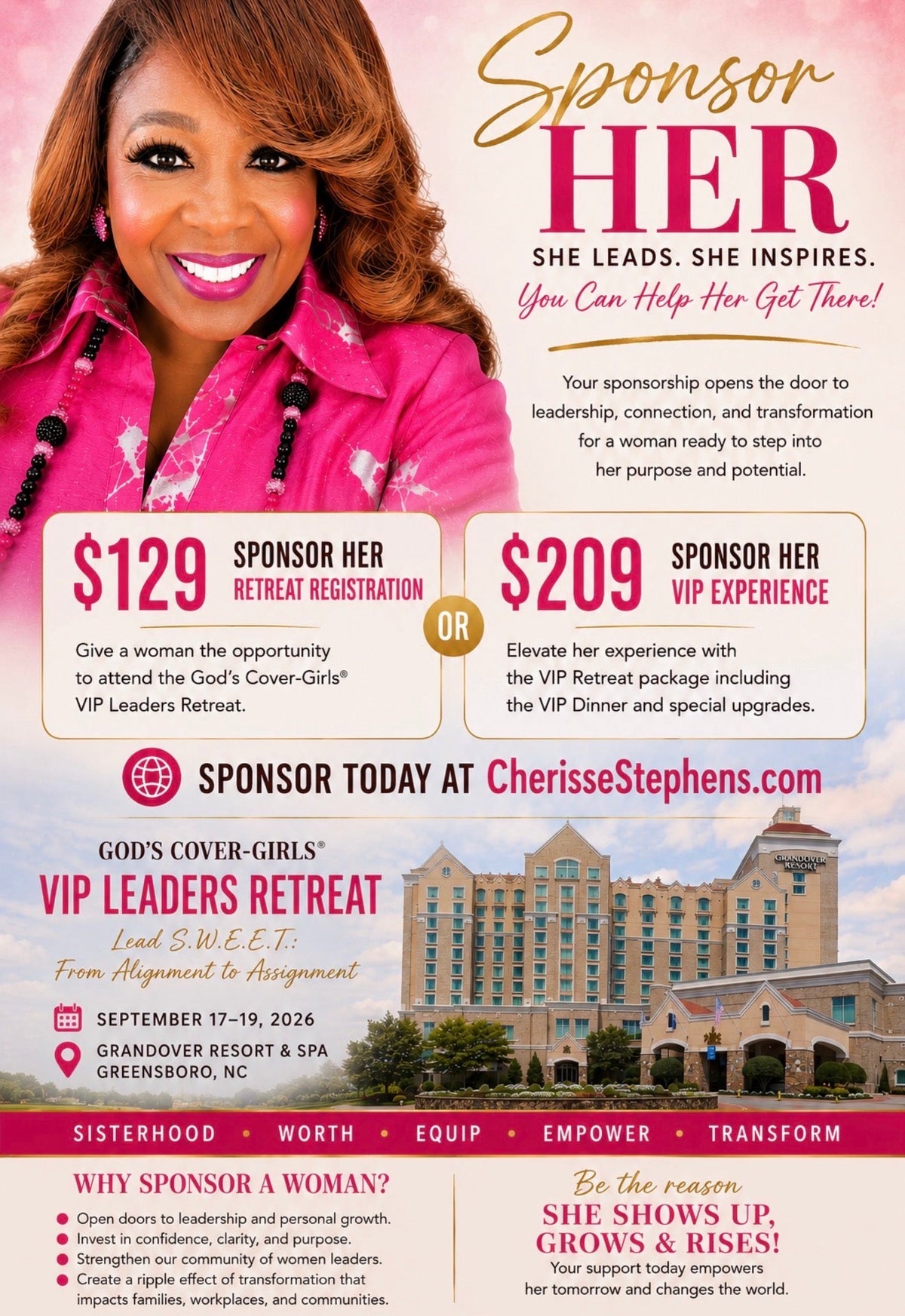 Sponsor Her - God's Cover-Girls VIP Leaders Retreat sponsorship flyer