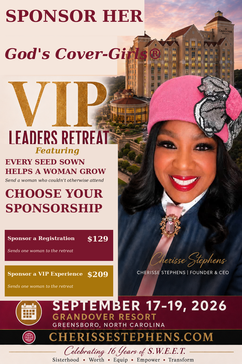 Sponsor Her - God's Cover-Girls VIP Leaders Retreat sponsorship flyer