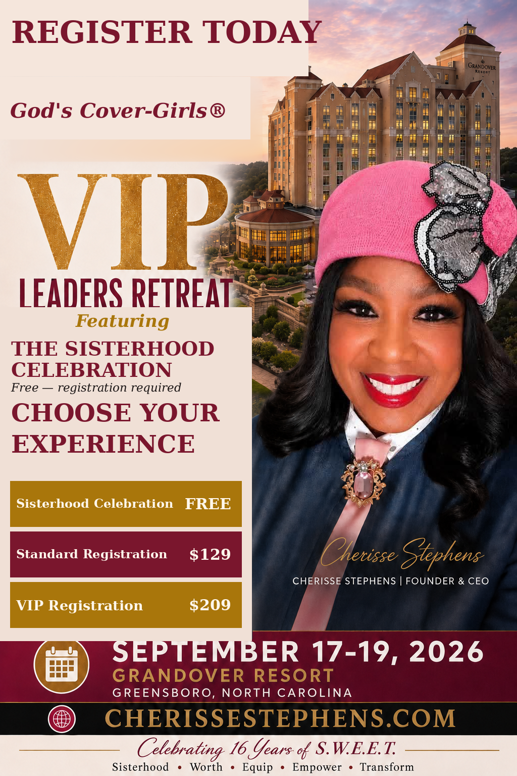 God's Cover-Girls VIP Leaders Retreat Standard Registration flyer